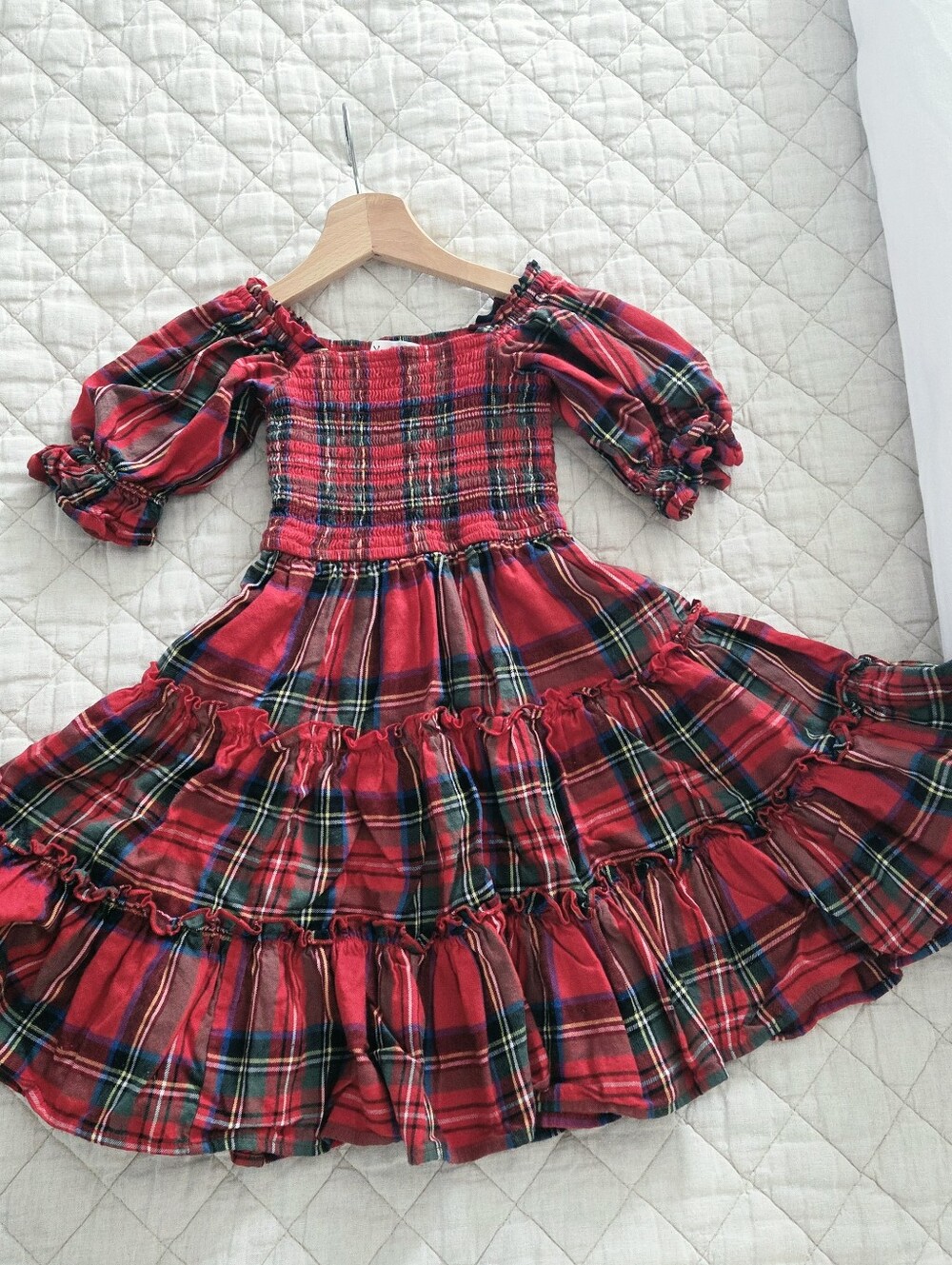 Ivy City Co. Red plaid Madeline Girls Smocked Tiered Dress